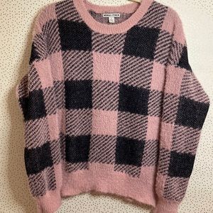Moral Fiber Pink and Black Check Fuzzy Sweater